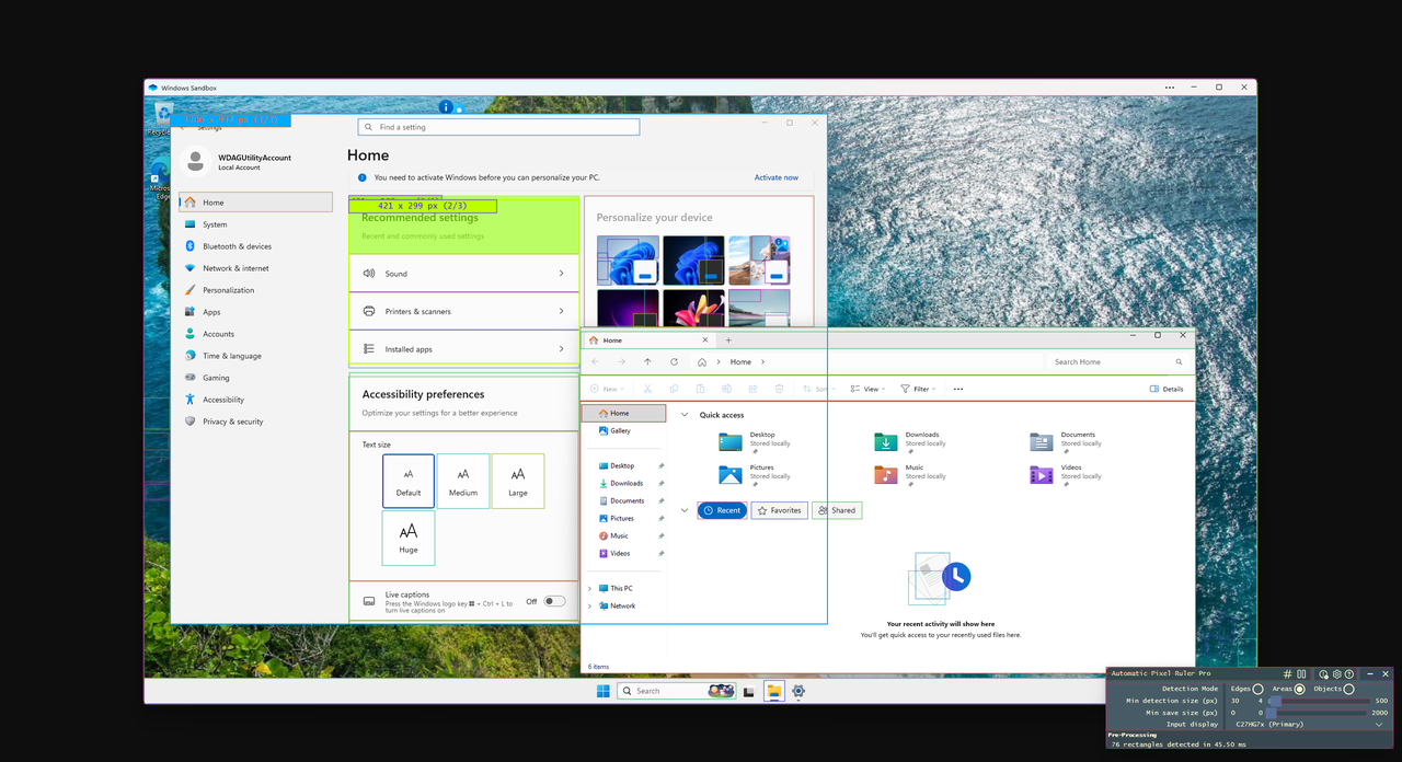 Rectangles detected inside a Windows Sandbox window
