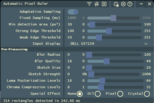 Automatic Pixel Ruler main window with property grid